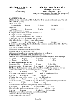 Đề thi giữa học kì 1 môn tiếng Anh lớp 7 năm 2023 - 2024 Global Success - Đề 4