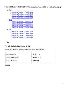 Vở bài tập Toán lớp 4 trang 82 Bài 24: Tính chất giao hoán và kết hợp của phép cộng Kết nối tri thức