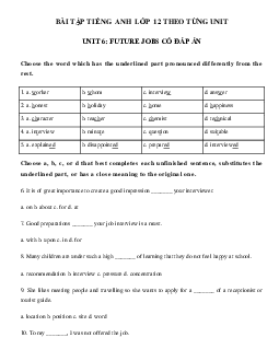 Trắc nghiệm tiếng Anh lớp 12 Unit 6 Future Jobs (có đáp án)