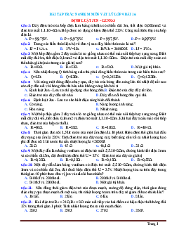 Bài tập trắc nghiệm môn vật lý 9 Bài 16 Định luật Jun - Lenxơ (có đáp án)