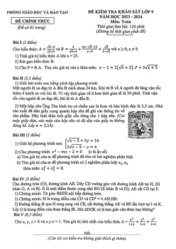 Đề khảo sát Toán 9 năm 2023 – 2024 phòng GD&ĐT Đông Anh – Hà Nội