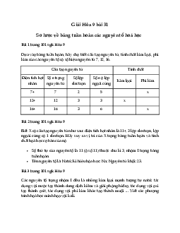 Giải Hóa 9 bài 31: Sơ lược về bảng tuần hoàn các nguyên tố hoá học