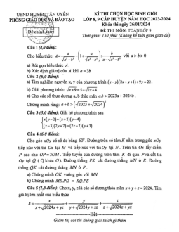 Đề thi HSG Toán 9 cấp huyện năm 2023 – 2024 phòng GD&ĐT Tân Uyên – Lai Châu