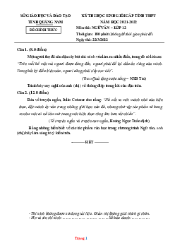 Đề thi HSG Ngữ Văn 12 Sở Giáo Dục Quảng Nam 2022 (có đáp án)