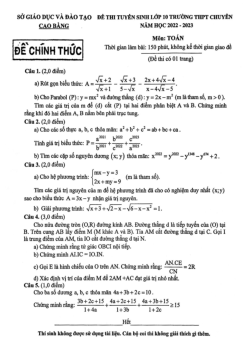 Đề tuyển sinh lớp 10 THPT chuyên môn Toán năm 2022 – 2023 sở GD&ĐT Cao Bằng