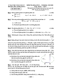 Đề thi HK2 Toán 9 năm 2019 – 2020 trường THCS Hồng Bàng – TP HCM