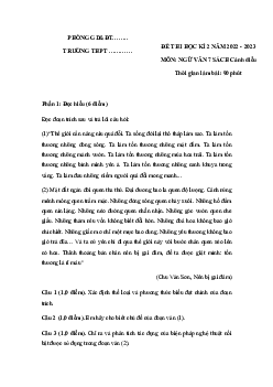 Đề thi học kì 2 môn Ngữ văn 7 năm 2022 - 2023 sách Cánh diều - Đề 3