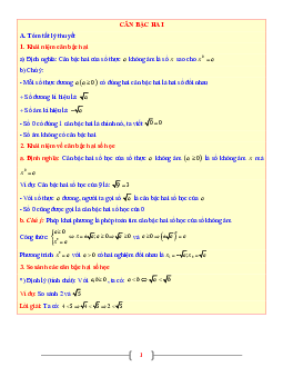 Tài liệu Toán 9 chủ đề căn bậc hai
