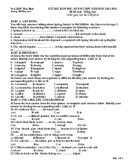 Đề thi chọn học sinh giỏi lớp 10 THPT năm 2011-2012 đề thi môn Tiếng Anh ,THPT Bắc Sơn ,Hòa Bình (có đáp án)
