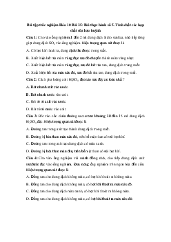 Trắc nghiệm Hóa học 10 bài 35: Bài thực hành số 5. Tính chất các hợp chất của lưu huỳnh
