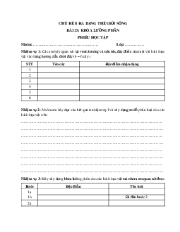 Chủ đề 8. Bài 15: Khóa lưỡng phân(Phiếu học tập) | Bài giảng KHTN 6 | Cánh diều