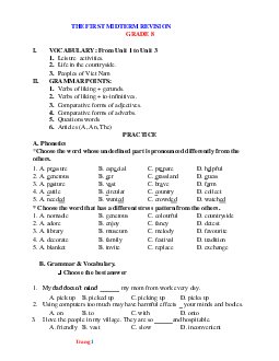 Đề cương ôn tập giữa HK1 Tiếng Anh 8 năm học 2022-2023