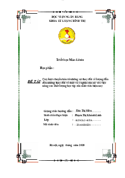 Tiểu luận Quy luật chuyển hóa từ những sự thay đổi về lượng dẫn đến sự thay đổi về chất | Triết học Mác - Lênin | Học viện Ngân Hàng