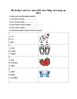 Đề thi lớp 4 cuối kì 2 năm 2020 môn Tiếng Anh nâng cao - Đề 9