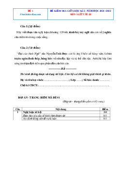 Bộ đề thi giữa học kỳ 2 văn 10 năm 2022 (Có đáp án)