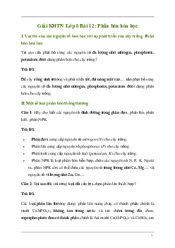 Giải KHTN 8 Bài 12: Phân bón hóa học | Kết nối tri thức