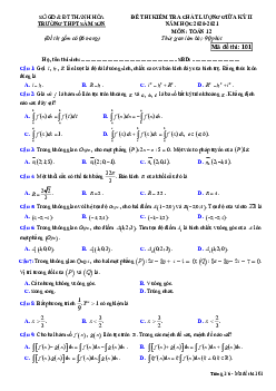 Đề thi giữa kỳ 2 Toán 12 năm 2020 – 2021 trường THPT Sầm Sơn – Thanh Hóa