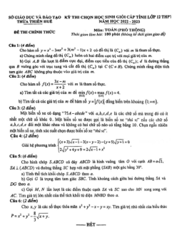 Đề thi học sinh giỏi tỉnh Toán 12 năm 2022 – 2023 sở GD&ĐT Thừa Thiên Huế
