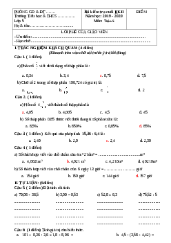 Đề thi cuối học kì 2 lớp 5 môn Toán năm 2019-2020 Thông tư 22