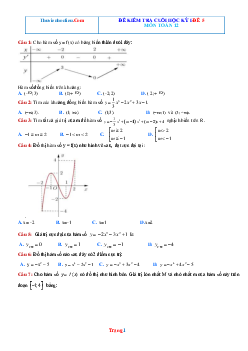 Đề Ôn Thi HK 1 Toán 12  Năm 2022-2023-Đề 5 (Có Đáp Án)
