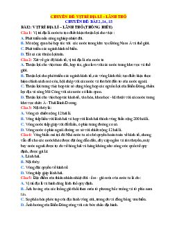 Chuyên đề vị trí địa lí lãnh thổ ôn thi tốt nghiệp THPT (có đáp án)