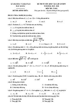 Đề tuyển sinh lớp 10 THPT năm 2019 – 2020 môn Toán sở GD&ĐT Hậu Giang