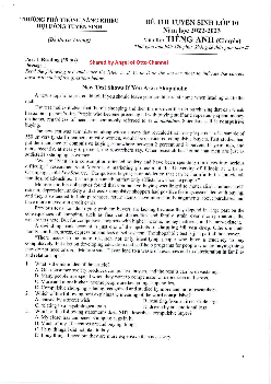 Đề thi tuyển sinh lớp 10 THPT Năng Khiếu, ĐHQG TP Hồ Chí Minh môn Tiếng Anh (Chuyên) năm học 2022-2023
