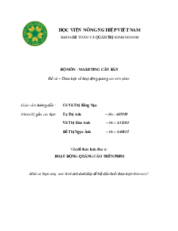 Thảo luận về hoạt động quảng cáo trên phim | Marketing căn bản | Học viện Nông nghiệp Việt Nam