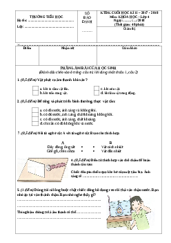 Đề thi học kì 2 môn Khoa học lớp 4 năm học 2017 - 2018 theo Thông tư 22