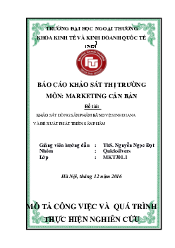 Báo cáo khảo sát thị trường: Khảo sát dòng sản phẩm băng vệ sinh Diana và đề xuất phát triển sản phẩm