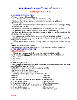 Đề cương ôn tập giữa học kỳ 1 GDCD 7 sách mới năm 2022-2023