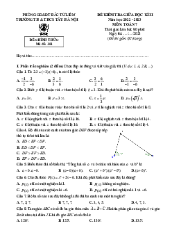 Đề giữa học kì 2 Toán 7 năm 2022 – 2023 trường TH & THCS Tây Hà Nội
