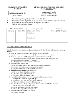 Đề thi chọn học sinh giỏi Tiếng Anh 9 tỉnh Hà Tĩnh năm học 2019-2020