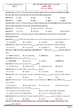 TOP 10 đề thi THPTQG môn Tiếng anh năm 2020 (có đáp án, tập 5)