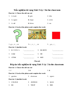 Trắc nghiệm từ vựng Unit 5 lớp 2 In the classroom Tiếng Anh 2 Global Success