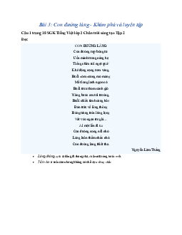 Giải SGK môn Tiếng Việt lớp 2 - Bài 3: Con đường làng | Chân trời sáng tạo