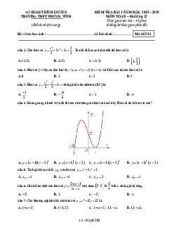 Kiểm tra bài 1 Toán 12 năm học 2018 – 2019 trường THPT Phước Vĩnh – Bình Dương