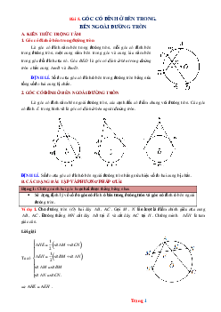Phương pháp giải hình học 9 góc có đỉnh ở bên trong, bên ngoài đường tròn (có đáp án và lời giải chi tiết)