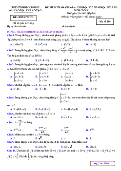 Đề kiểm tra cuối học kì 2 Toán 12 năm 2022 – 2023 sở GD&ĐT Bình Phước