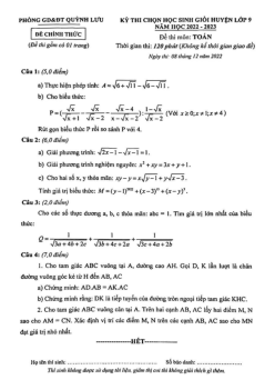 Đề HSG cấp huyện Toán 9 năm 2022 – 2023 phòng GD&ĐT Quỳnh Lưu – Nghệ An