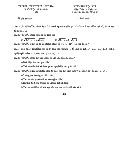 Đề kiểm tra học kỳ 1 Toán 10 năm 2019 – 2020 trường Trưng Vương – TP HCM