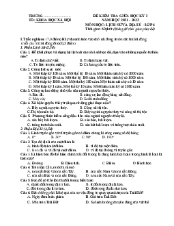 Đề kiểm tra giữa HK1 Lịch Sử và Địa Lí 6 cánh diều (có đáp án)