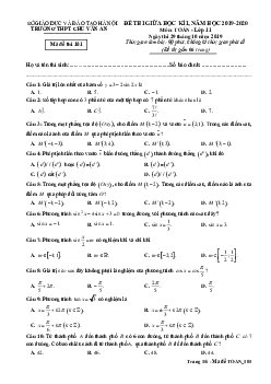 Đề kiểm tra giữa HK1 Toán 11 năm 2019 – 2020 trường Chu Văn An – Hà Nội