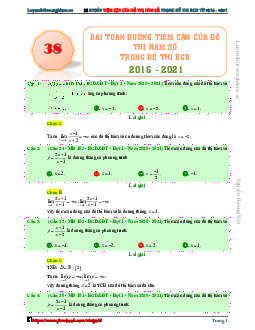 38 bài toán đường tiệm cận của đồ thị hàm số trong đề thi THPT môn Toán (2016 – 2021)