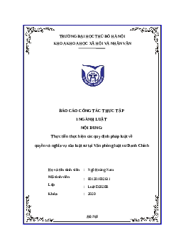 Báo cáo: Thực tiễn thực hiện các quy định pháp luật về quyền và nghĩa vụ của luật sư tại văn phòng luật sư Danh chính | Trường Đại Học Thủ Đô Hà Nội