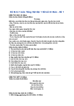 Đề thi học kì 1 lớp 1 môn Tiếng Việt năm 2023-2024 Kết nối tri thức - Đề 1