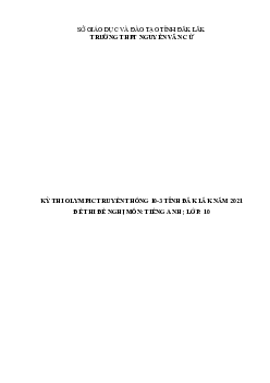 Đề thi Olympic 10 tháng 3 lần thứ 5 môn Tiếng Anh năm 2021 lớp 10 THPT Nguyễn Văn Cừ