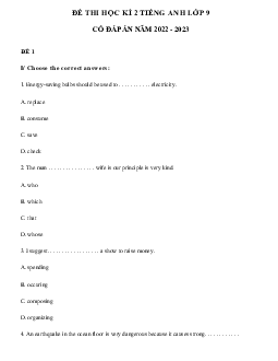 Top 30 đề thi học kì 2 tiếng Anh lớp 9 có đáp án năm 2024