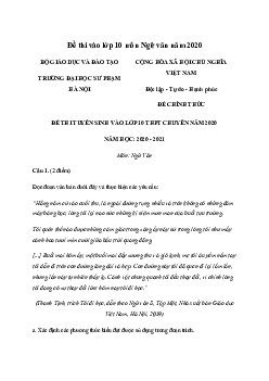 Đề thi vào lớp 10 môn Ngữ văn năm học 2020 - 2021 trường THPT Chuyên Sư Phạm Hà Nội