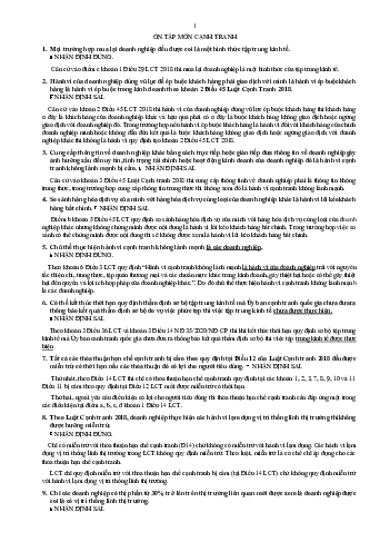 Câu hỏi ôn tập môn Luật Cạnh tranh có hướng dẫn giải